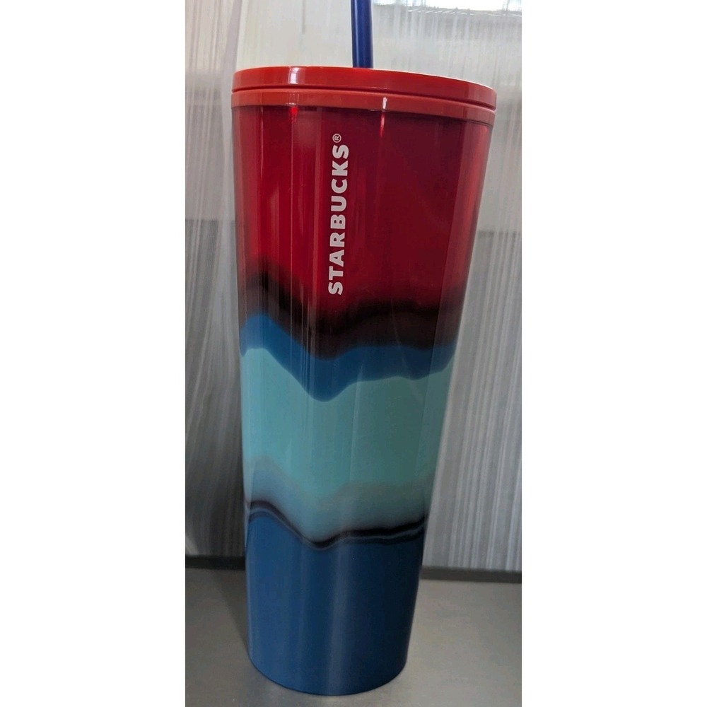 Starbucks Summer 2021 Color Wave Red Aqua Blue 24oz Venti Cold‎ Cup Tumbler